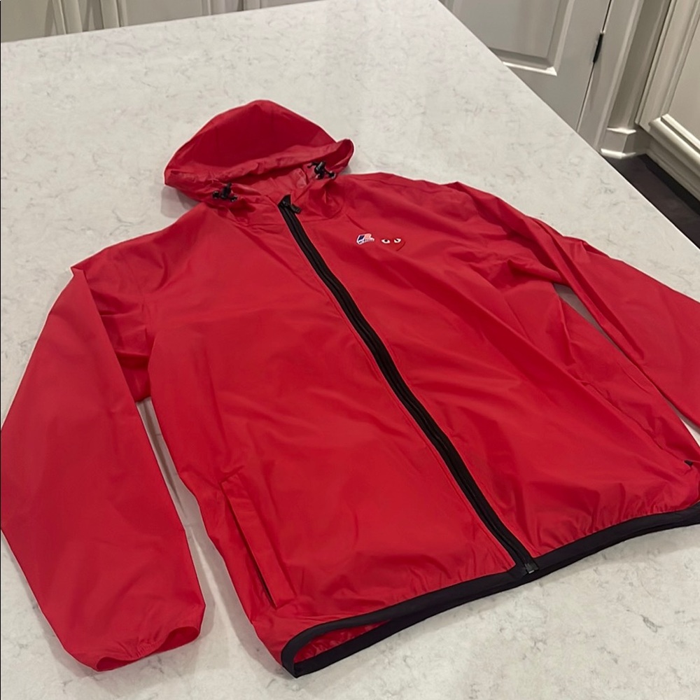 Comme des garçons Play x Kway bright red rain jacket size XXl worn once EUC